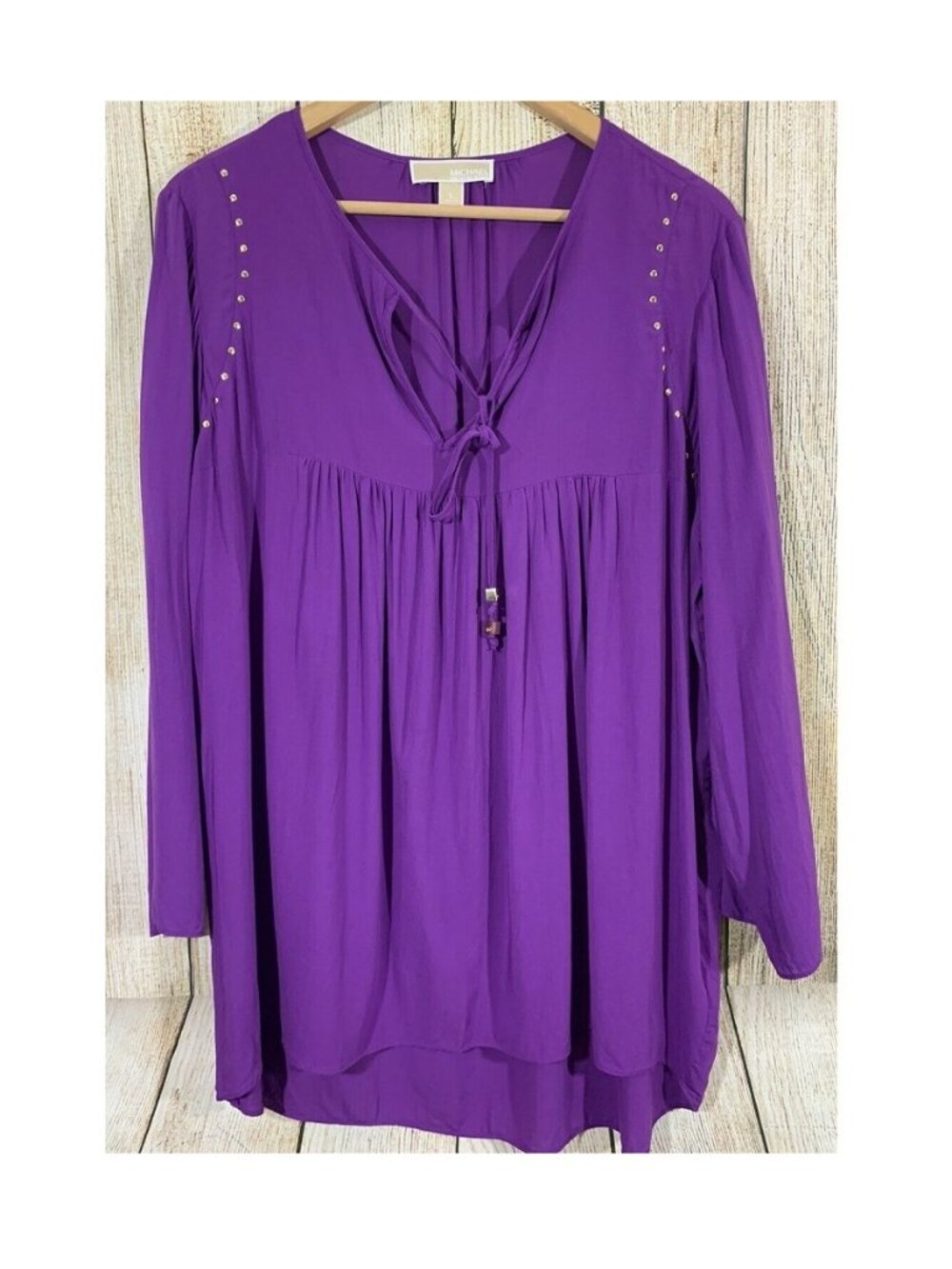 Michael Kors Purple Tunic Blouse 3/4 Length Sleeves Top Size Large